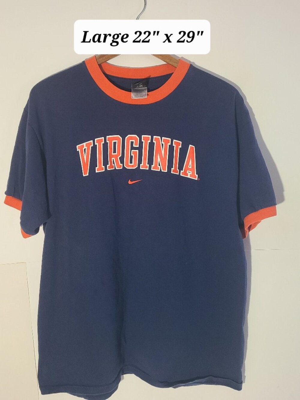 Vintage Y2K Nike Team Virginia Cavaliers Blue/Orange Large Ringer T-Shirt